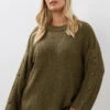 YOURS Curve Pull à Manches Boutonnées Vert Kaki -Evans Boutique baec71f4 3e5f 4a 280723 A
