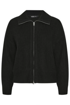 YOURS Curve Cardigan Bomber à Col En Tricot Noir -Evans Boutique bb3b8571 f613 49 280748 X