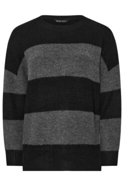 YOURS - Pull En Maille Noir & Gris à Rayures -Evans Boutique bbc8f488 b530 4c 280042 X