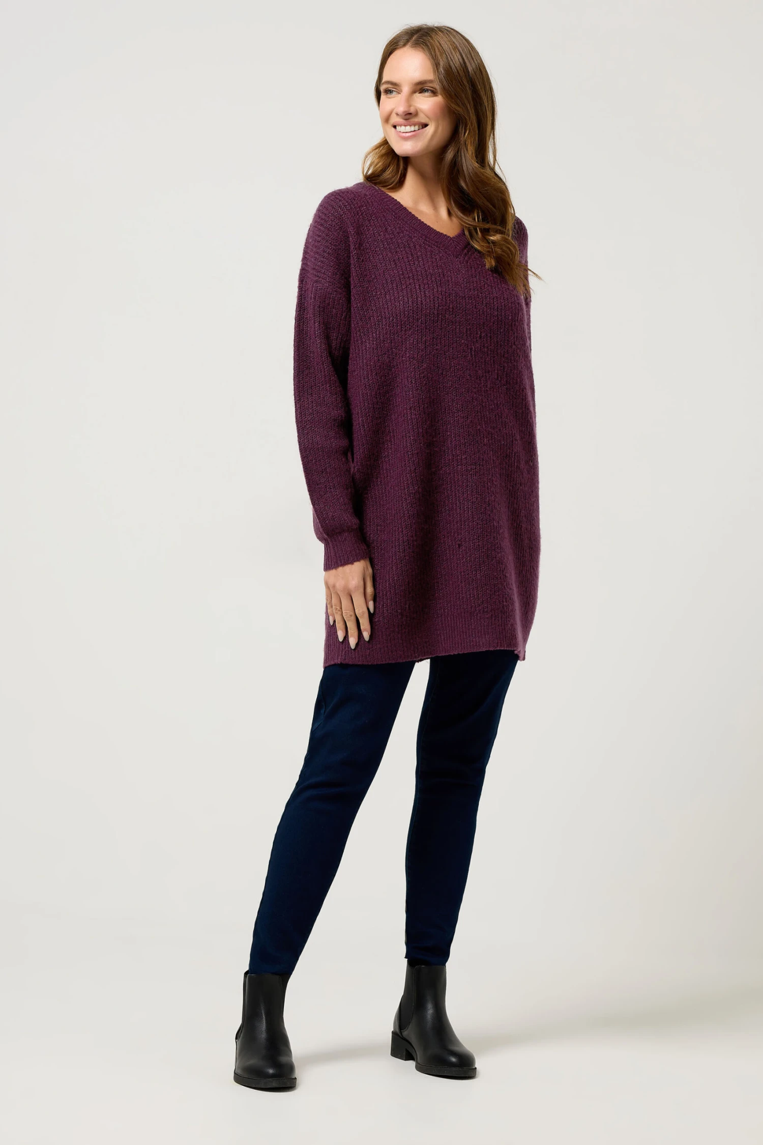 M&Co Berry Red V-Neck Tunic Jumper 5 M&Co Berry Red V-Neck Tunic Jumper – Image 3