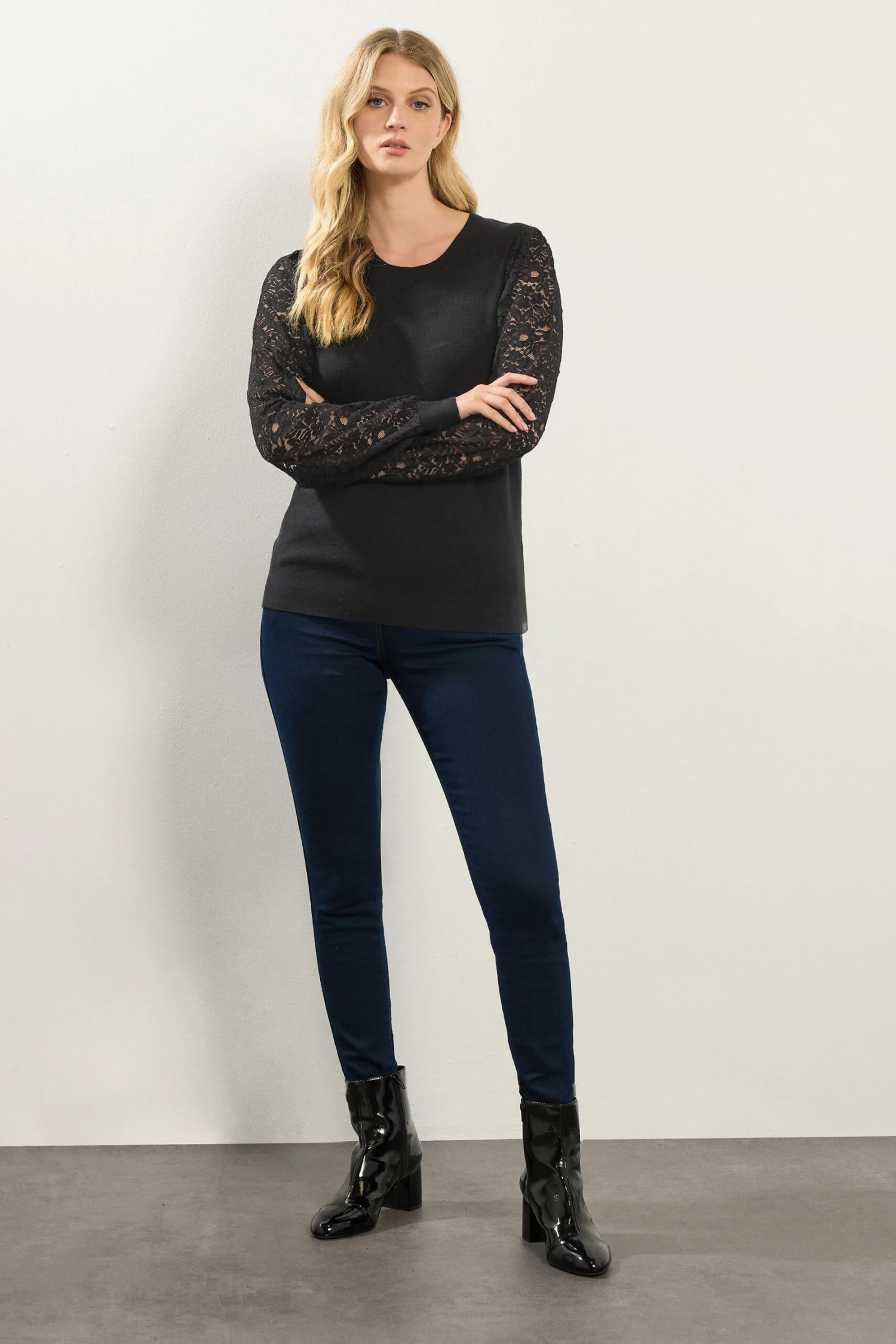 LTS Tall Black Lace Sleeve Knit Jumper 4 LTS Tall Black Lace Sleeve Knit Jumper – Image 2