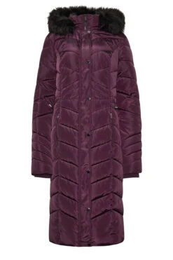 LTS Tall Burgundy Red Faux Fur Trim Padded Longline Coat 13 LTS Tall Burgundy Red Faux Fur Trim Padded Longline Coat -Evans Boutique bd338be9 394c 43 353284 X