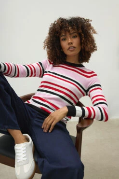 M&Co Pink Stripe Crew Neck Jumper
