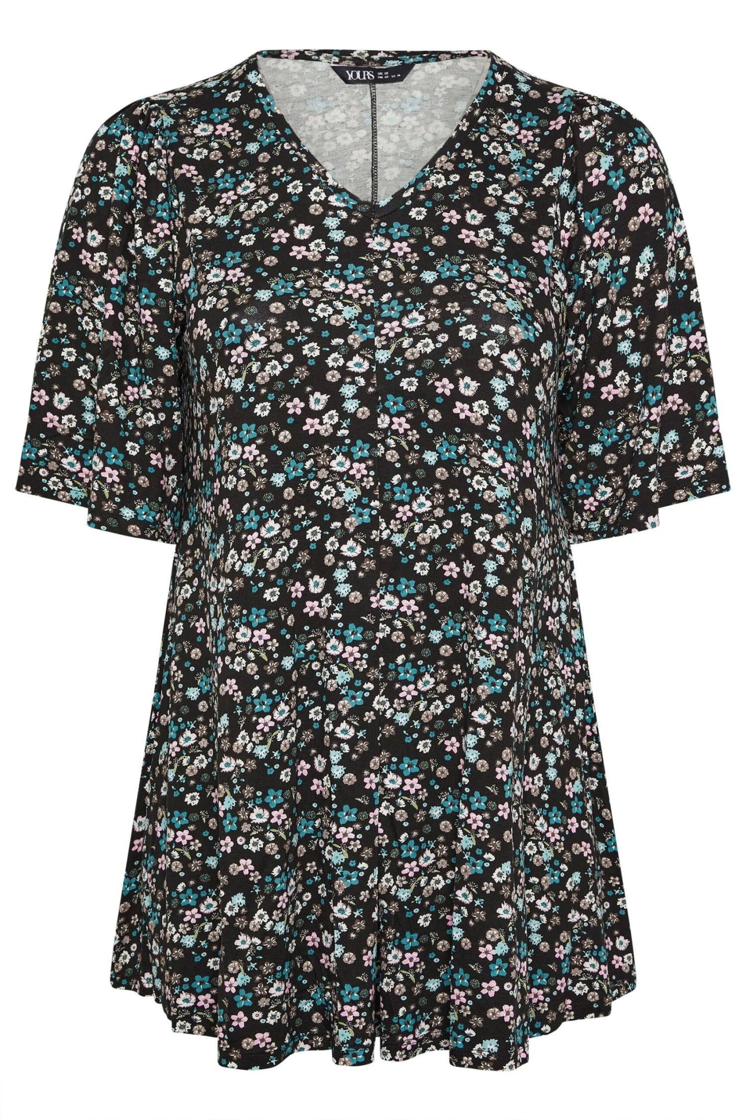 YOURS - Top Noir Floral Design Plissé Volanté 7 YOURS - Top Noir Floral Design Plissé Volanté – Image 5