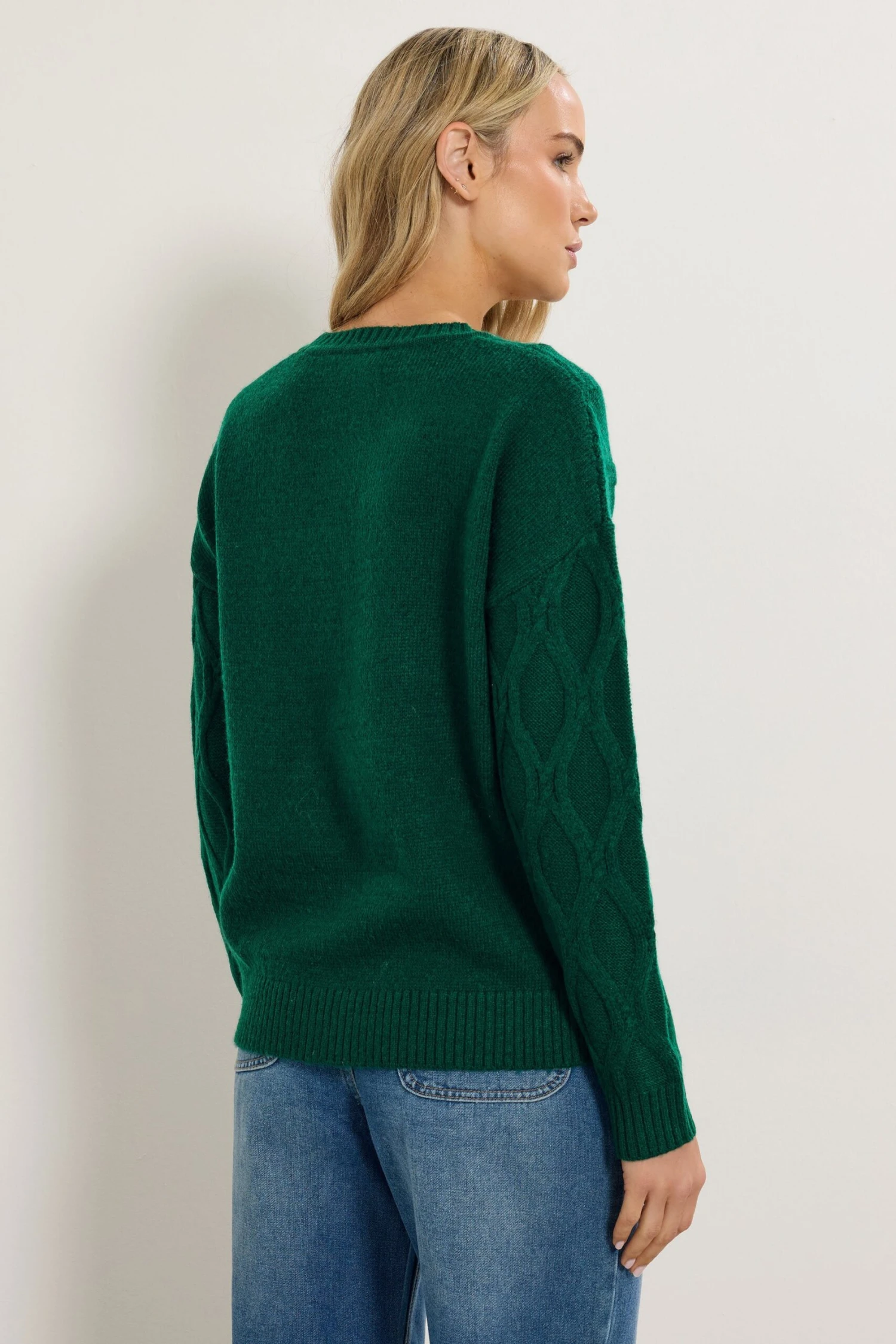 LTS Tall Dark Green Cable Knit Jumper 5 LTS Tall Dark Green Cable Knit Jumper – Image 3