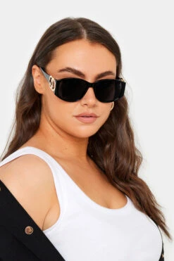 Lunettes De Soleil Noires Double Boucles Dorées