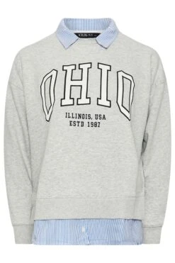 YOURS - Sweatshirt Gris 'Ohio' 2 En 1 Manches Longues -Evans Boutique bf0b24e1 3f90 49 126641 X