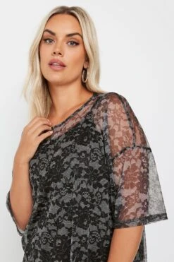 YOURS - Top Oversize En Filet Noir & Gris Design Floral -Evans Boutique bf9f458b af38 45 303448 D