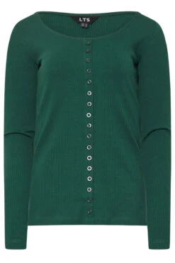 LTS Tall Emerald Green Ribbed Button Long Sleeve Top -Evans Boutique bfab8ad6 debc 41 355105 X