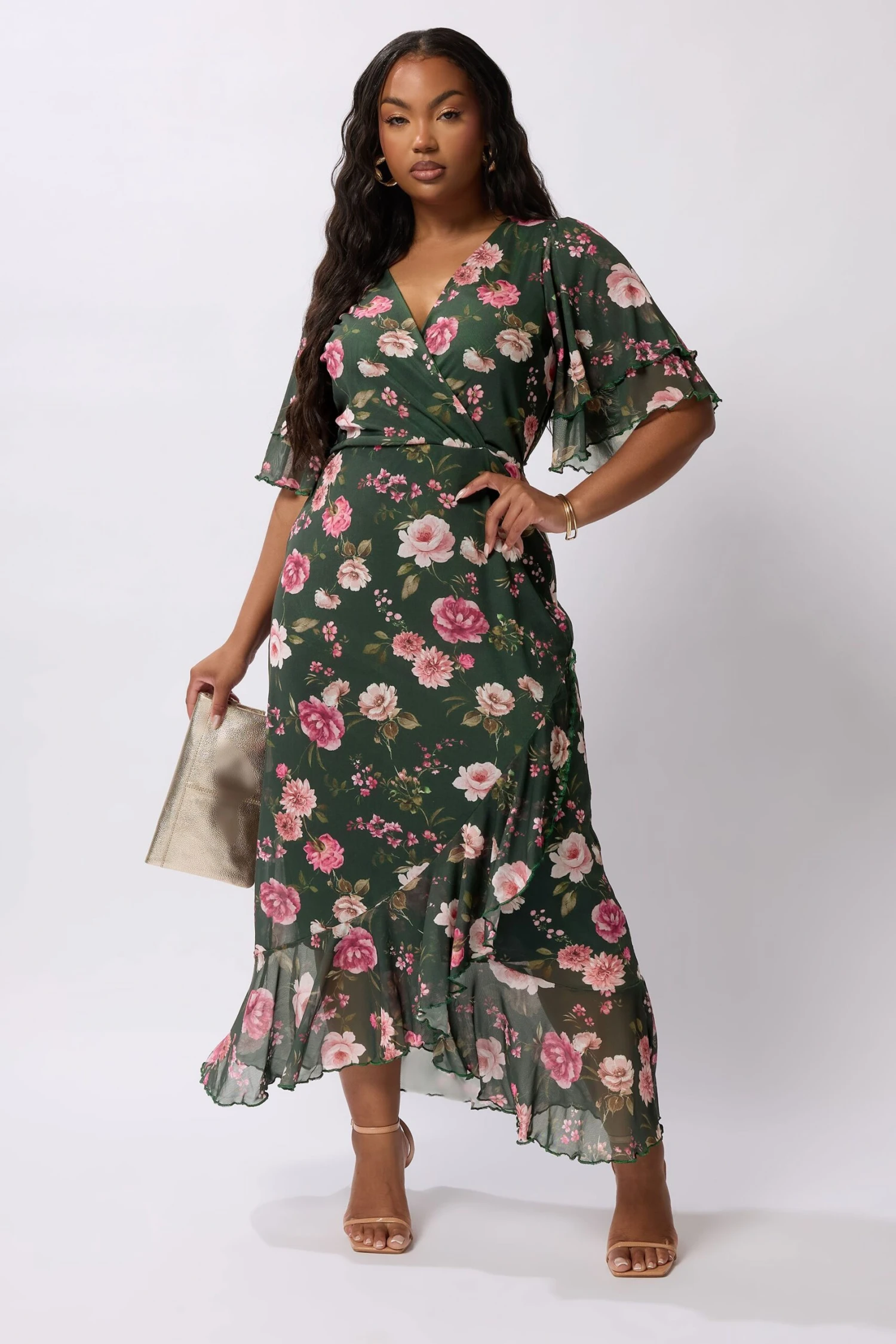 YOURS LONDON Curve Robe Portefeuille Longue à Fleurs Vert Foncé 3 YOURS LONDON Curve Robe Portefeuille Longue à Fleurs Vert Foncé