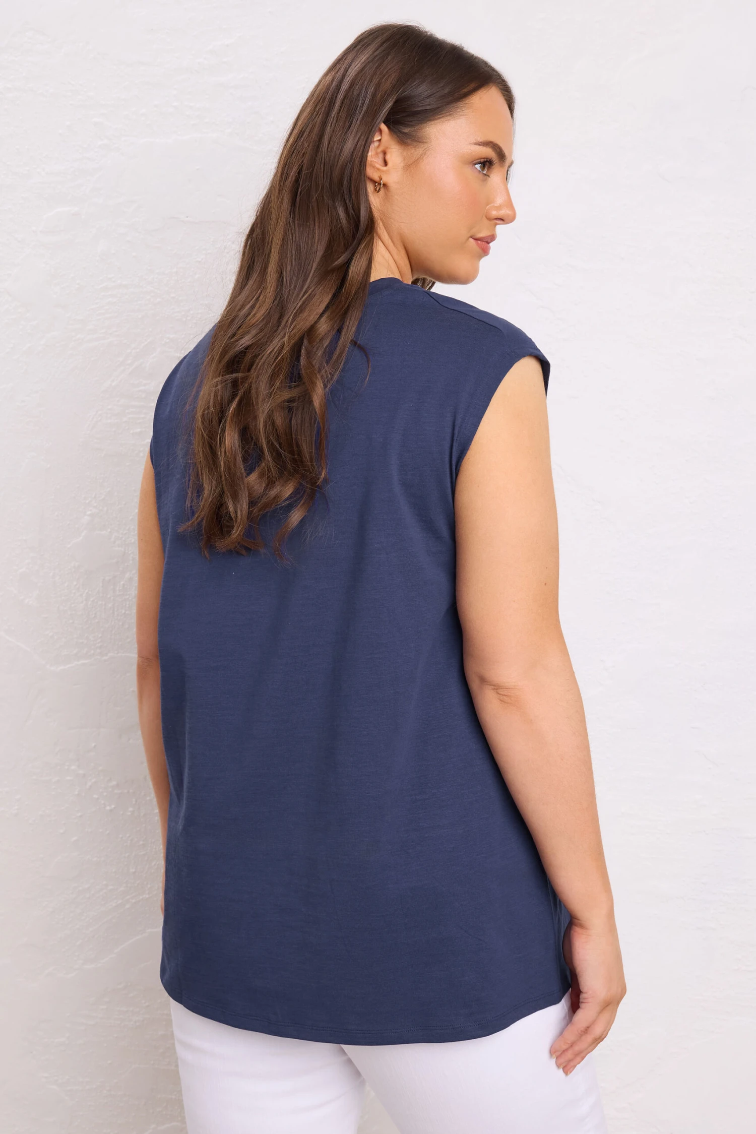 EVANS Curve Navy Blue Broderie Anglaise Vest Top 5 EVANS Curve Navy Blue Broderie Anglaise Vest Top – Image 3
