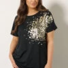 EVANS Curve Black & Gold Foil Detail Top