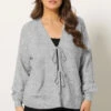 EVANS Curve Grey Bow Tie Front Knit Cardigan -Evans Boutique c1439611 c6ea 43 616260 A