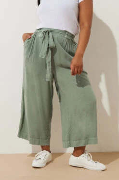 YOURS - Pantalon Jupe-Culotte Chambray Vert Kaki