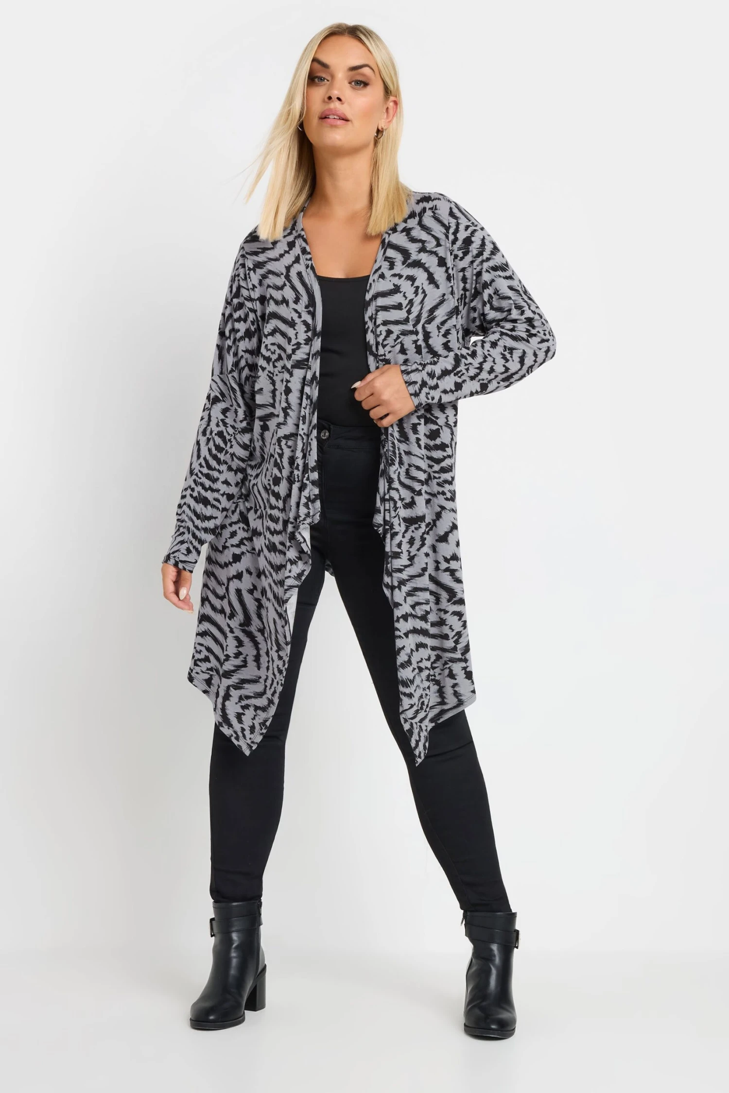 YOURS - Cardigan Gris Abstrait Coupe Cascade Manches Longues 4 YOURS - Cardigan Gris Abstrait Coupe Cascade Manches Longues – Image 2