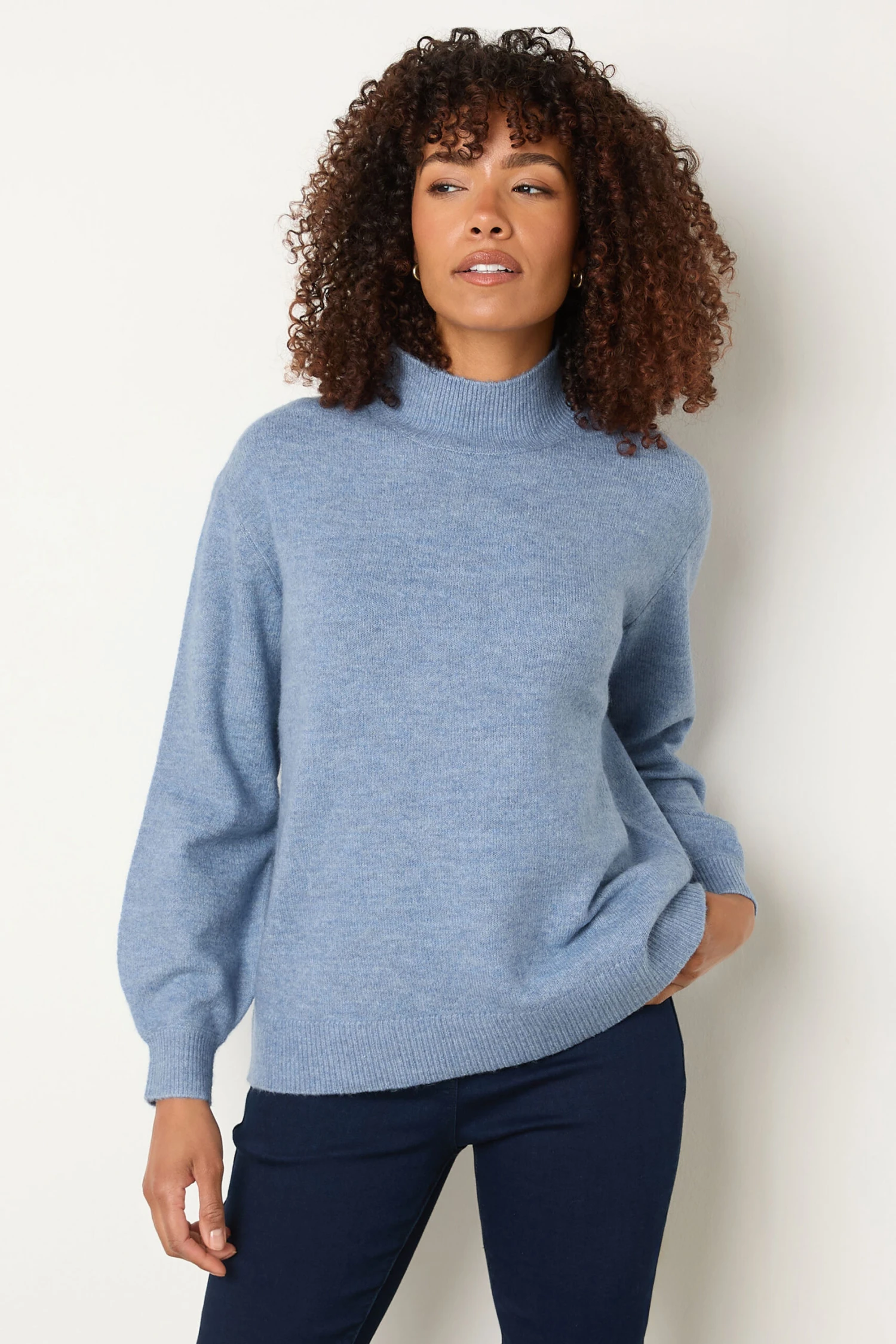 M&Co Blue Funnel Neck Balloon Sleeve Jumper 4 M&Co Blue Funnel Neck Balloon Sleeve Jumper – Image 2