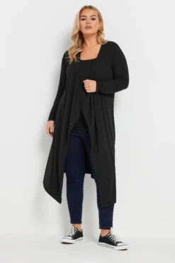 YOURS - Cardigan Noir Nervuré Jersey En Cascade