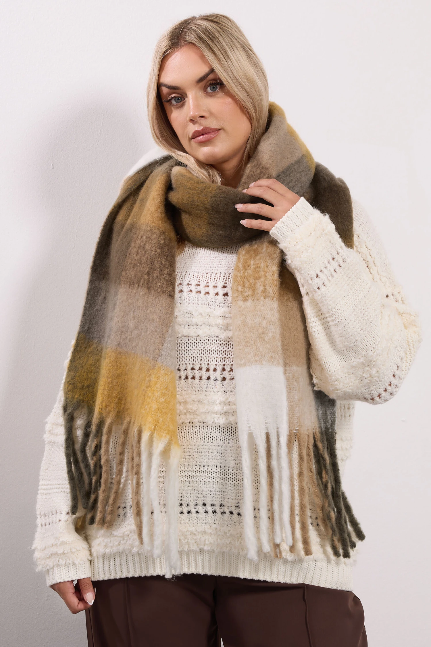 Yellow Checked Soft Touch Scarf 3 Yellow Checked Soft Touch Scarf