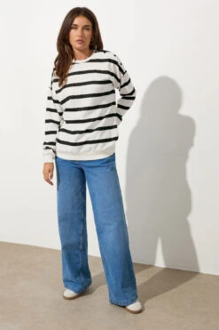 LTS Tall Ivory White Striped Button Sweatshirt 12 LTS Tall Ivory White Striped Button Sweatshirt -Evans Boutique c325e384 0834 44 355284 C