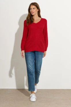 M&Co Red V-Neck Long Sleeve Knitted Jumper -Evans Boutique c35dc5c8 5ef0 44 502425 B