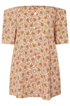 YOURS - Top Bardot Volanté Orange Texturé Floral 11 YOURS - Top Bardot Volanté Orange Texturé Floral -Evans Boutique c4001dd5 ffbf 46 322680 X