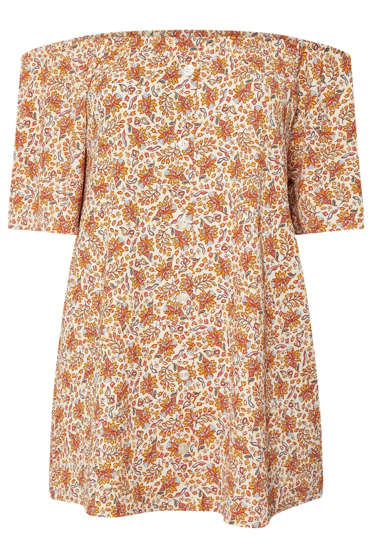 YOURS - Top Bardot Volanté Orange Texturé Floral 7 YOURS - Top Bardot Volanté Orange Texturé Floral – Image 5