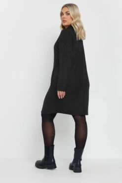 YOURS Curve Robe Pull Côtelée Noire à Col Zippé -Evans Boutique c42fd83d 6833 48 303855 C