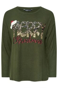 YOURS - Sweatshirt Vert Kaki Brodé 'Merry Christmas' Sequins Léopard 12 YOURS - Sweatshirt Vert Kaki Brodé 'Merry Christmas' Sequins Léopard -Evans Boutique c48fc79d 2693 45 303823 X