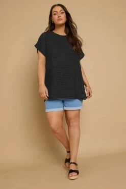 YOURS - Top Noir En Jersey Manches Courtes -Evans Boutique c4a615a4 ece3 40 322407 B