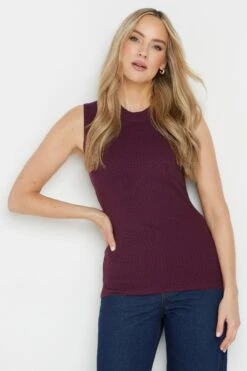 LTS Tall Burgundy Red Knitted Ribbed Vest Top