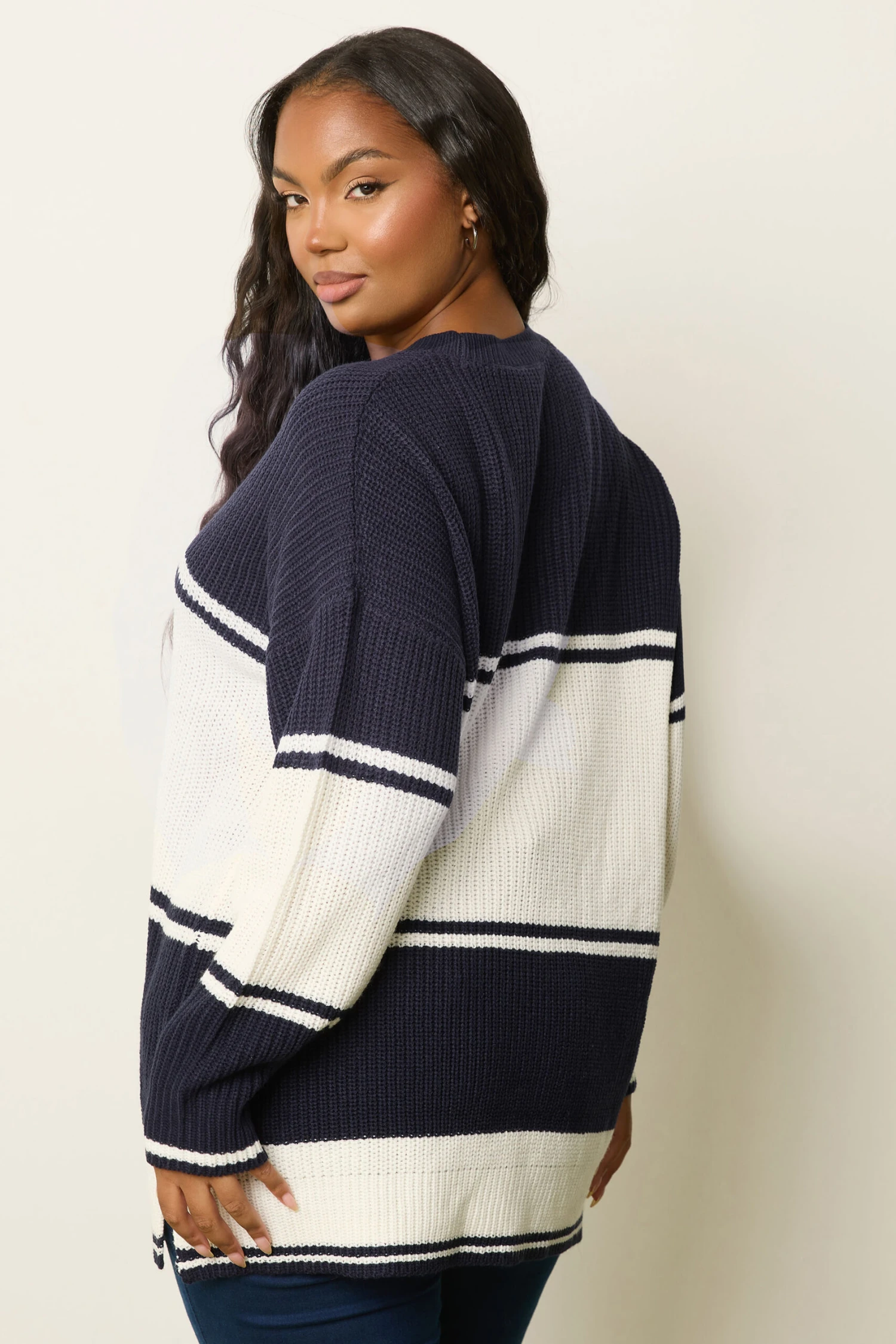 YOURS - Pull En Maille à Rayures Bleu Marine 6 YOURS - Pull En Maille à Rayures Bleu Marine – Image 4