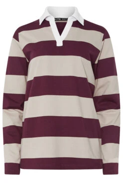 LTS Tall Burgundy Red & Brown Stripe Rugby Sweatshirt -Evans Boutique c5522772 1961 48 356194 X