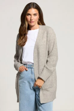 LTS Tall Light Grey Knitted Midi Cardigan