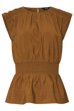 LTS Tall Brown Shirred Waist Top -Evans Boutique c5950321 0a8a 42 355678 X