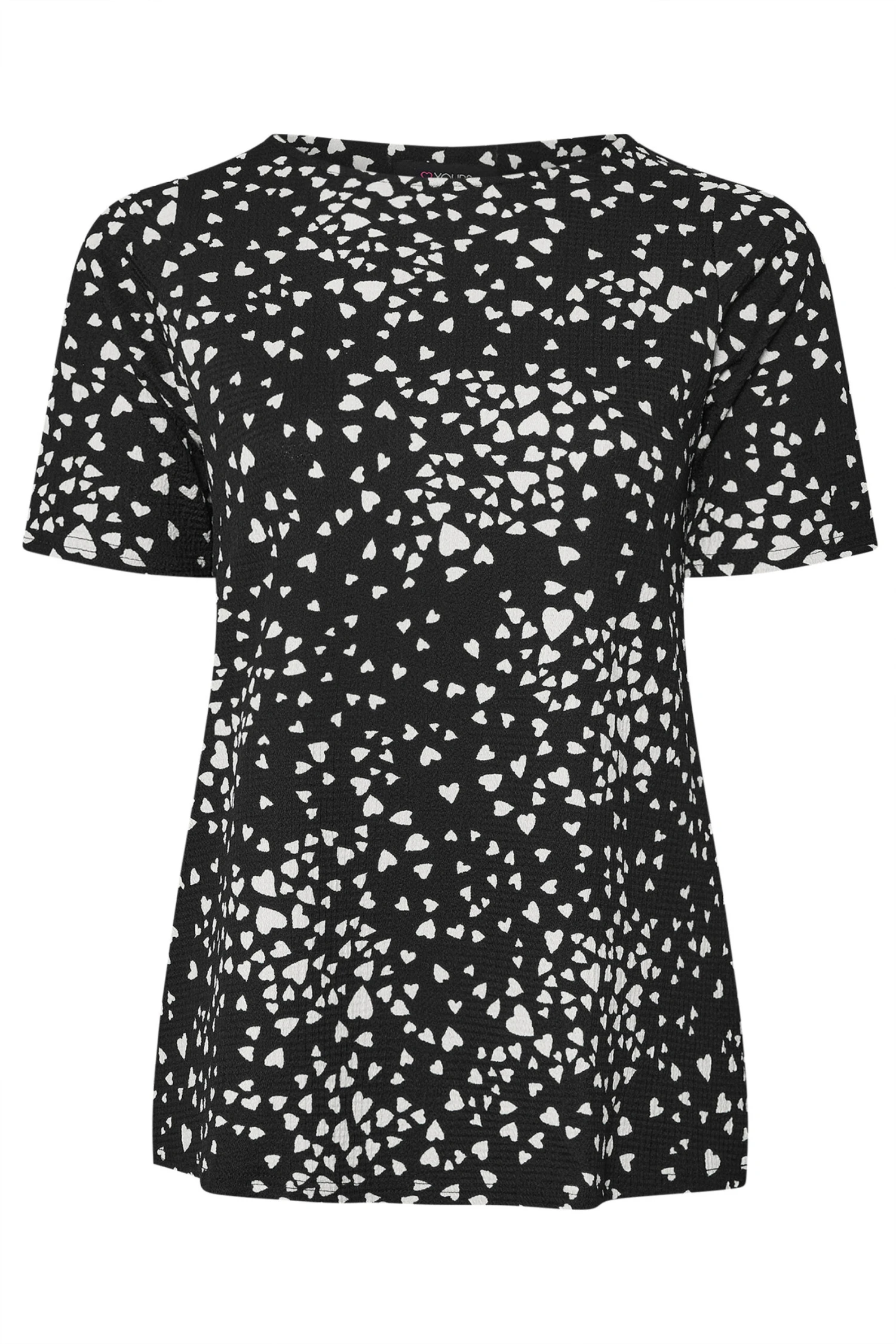 YOURS - Top Noir Texturé Coeurs Blancs Manches Courtes 7 YOURS - Top Noir Texturé Coeurs Blancs Manches Courtes – Image 5