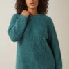 EVANS Curve Teal Blue Fluffy Knitted Jumper -Evans Boutique c6589012 2b3a 49 615756 A