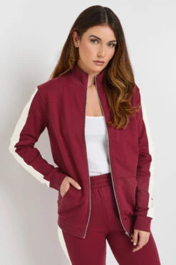 LTS Tall Red Side Stripe Funnel Zip Sweatshirt