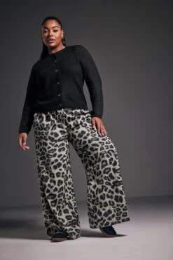 YOURS - Pantalon Gris Design Léopard Coupe Wide Leg -Evans Boutique c65be073 0edc 40 143964 12