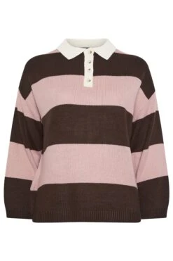 YOURS Curve Pull à Col Rugby Rayé Rose