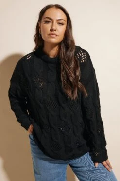 YOURS - Pull Noir En Maille Manches Longues -Evans Boutique c6e7054a fbdb 4b 280509 B