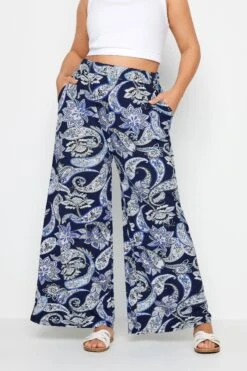 YOURS - Pantalon Bleu Paisley Stretch Wide Leg