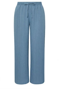YOURS - Pantalon Wide Leg Bleu Texturé à Poches -Evans Boutique c7bb7fde 7609 4b 310166 X