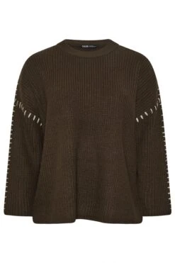 YOURS - Pull En Maille Marron Chocolat Couture Contrastée -Evans Boutique c7bc2ce0 6529 44 280486 X