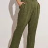 YOURS - Pantalon Vert Kaki Coupe Droite En Lin -Evans Boutique c7e89381 e3c1 4e 310021 A