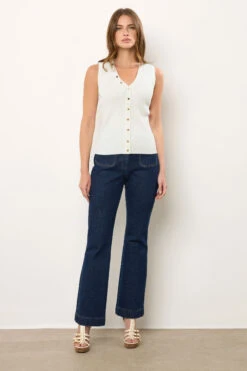 STAR Ivory White Ribbed Button Bust Vest Top -Evans Boutique c80a28d2 f026 4c 110761 B