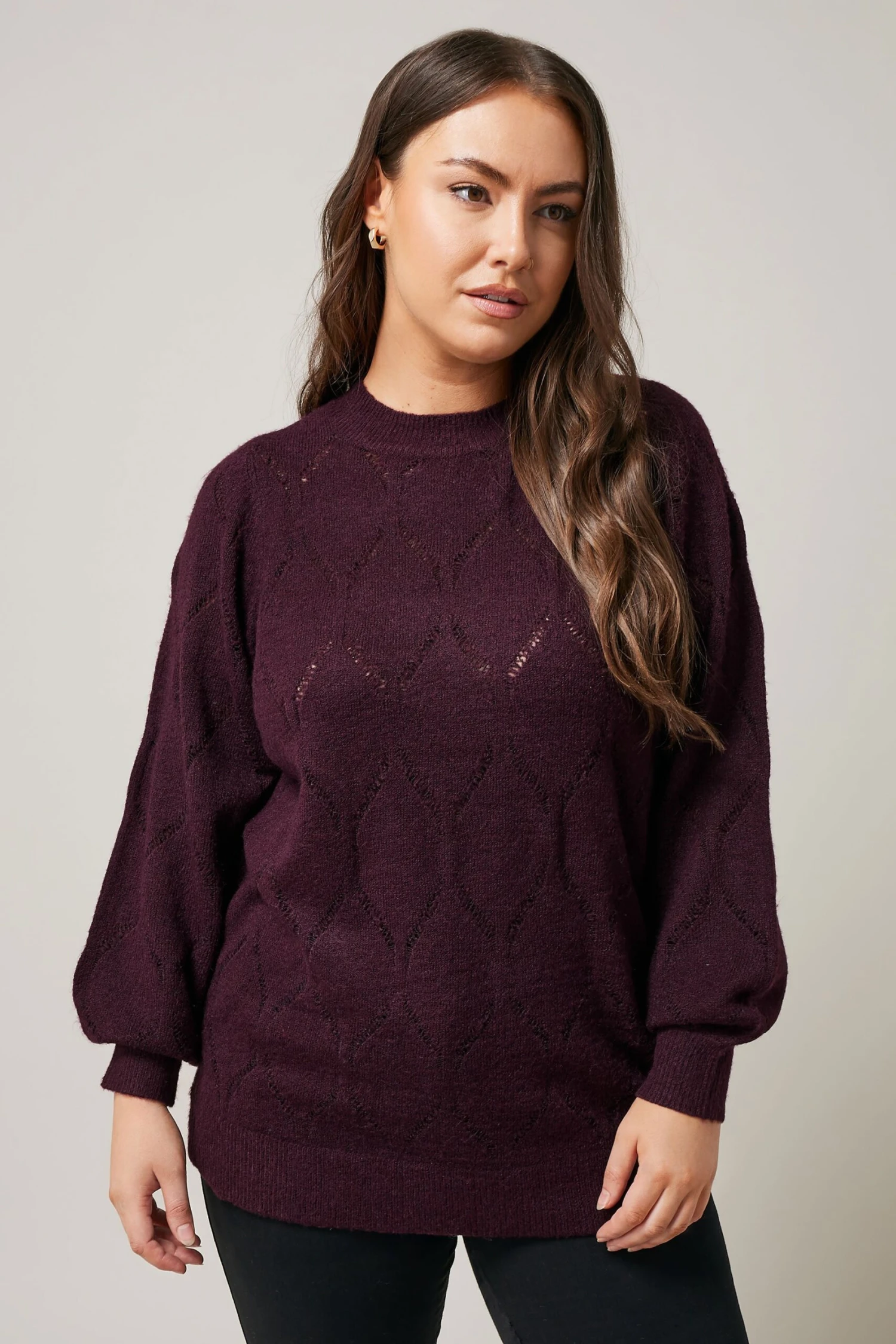 EVANS Curve Burgundy Red Pointelle Knitted Jumper 3 EVANS Curve Burgundy Red Pointelle Knitted Jumper