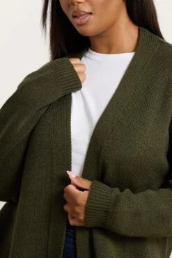 YOURS - Cardigan Mi-long En Maille Vert Kaki -Evans Boutique c882cd9e 3101 4b 280868 D