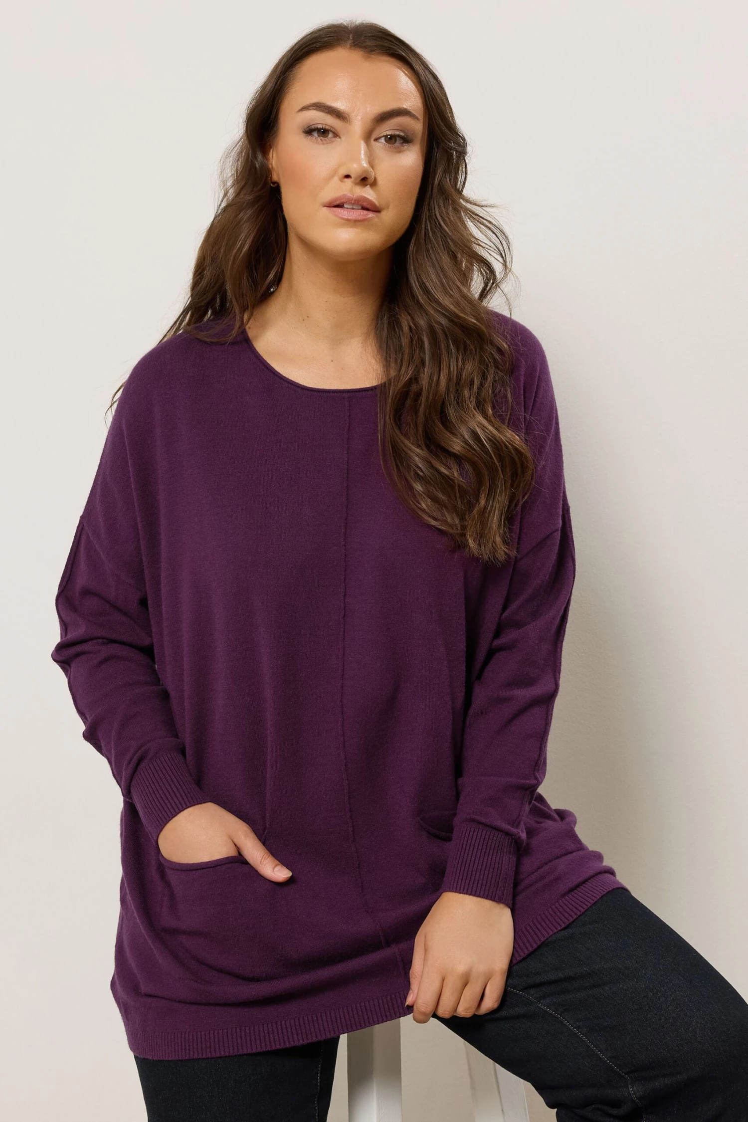 EVANS Curve Purple Soft Touch Front Seam Jumper 4 EVANS Curve Purple Soft Touch Front Seam Jumper – Image 2