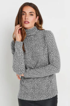 LTS Tall Grey Soft Touch Animal Print Top
