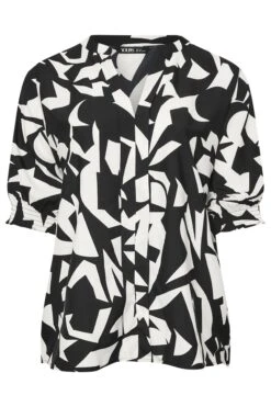 YOURS - Chemisier Noir & Blanc Abstrait Manches Mi-Longues 11 YOURS - Chemisier Noir & Blanc Abstrait Manches Mi-Longues -Evans Boutique c91c174b f3d0 45 175057 X